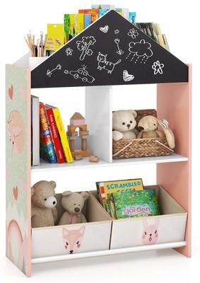 Wooden Dollhouse Bookcase Children Toy Display Chest Cubby Bookshelf