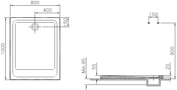 Receveur de douche ARKITEKT 100 x 80 cm B90 antidérapant VITRA 5808L003M0578