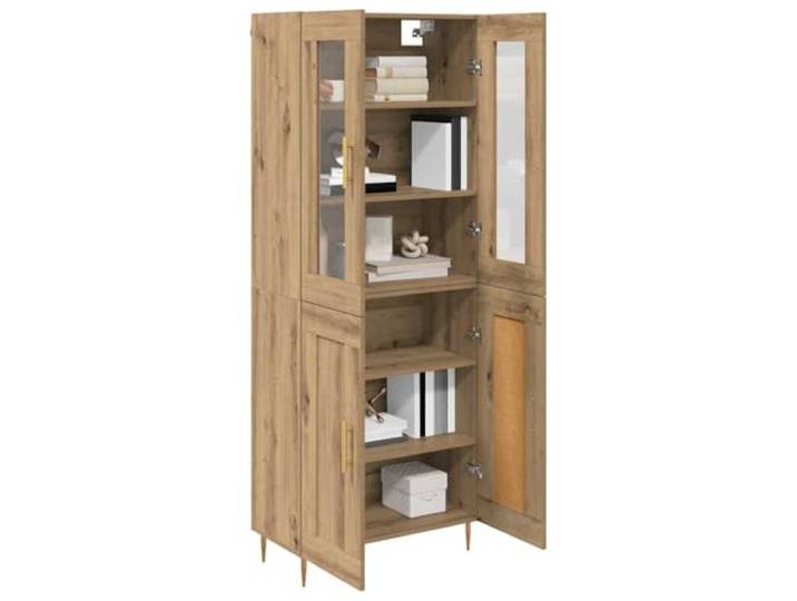 KTHLBRH Sideboard 2 Stück Eiche Handwerk 69,5 x 34 x 180 cm Glastüren, goldene Griffe, konische Beine, mattes Finish, Montage erforderlich