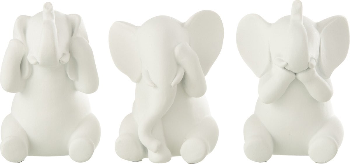 J-Line Decoratie Olifanten Horen Zien Zwijgen - Wit - 3 stuks - Polyresin
