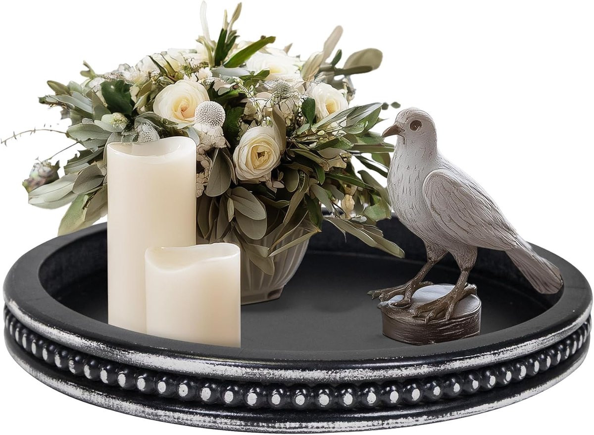 Ronde Houten Kaarsenhouder voor Theelichtjes en Pilaren - Rustiek Decoratie Zwart