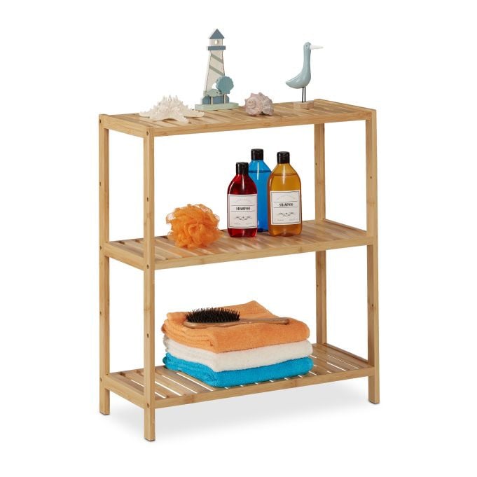 Relaxdays Badkamerrek van Bamboe met 3 Verstelbare Etages, Bruin/Beige