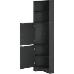 OKWISH Badezimmerschrank, 36x36x155 cm, dreieckig, Schwarz, mit offenen Fächern und Schrank, wasserdicht, feuchtigkeitsresistent, minimalistisches Design