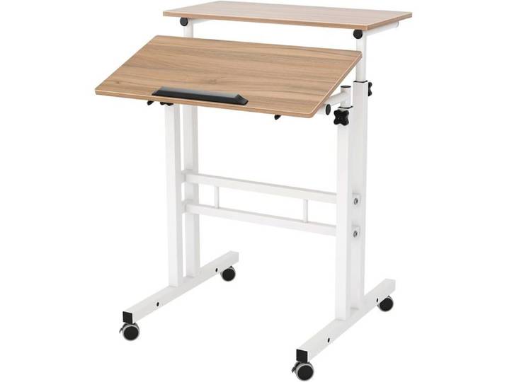 Bureau Informatique Bureau Ordinateur Portable Roulette Table Roulante pour Lit Bureau Assis Debout Angle Table d'appoint 60x60cm