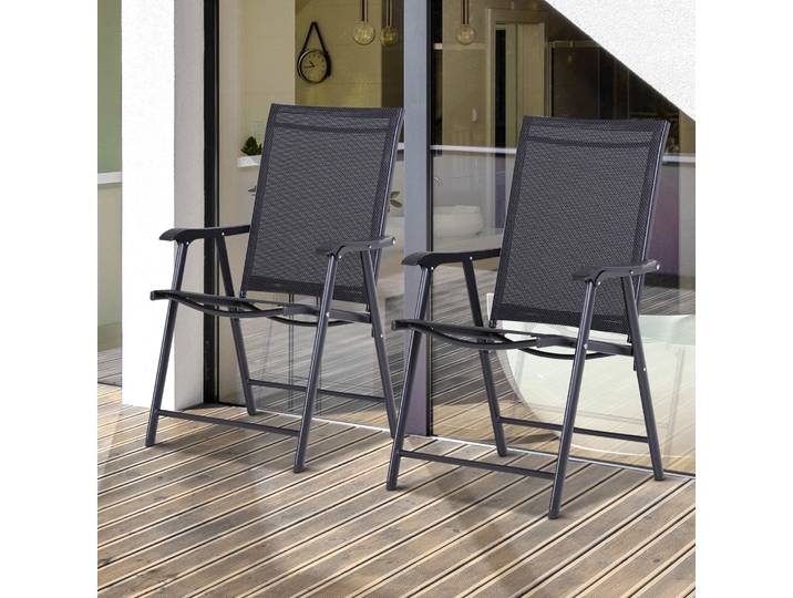 Outsunny 2 Chaises Pliantes Jardin Métal Texteline Noir 58x64x94cm
