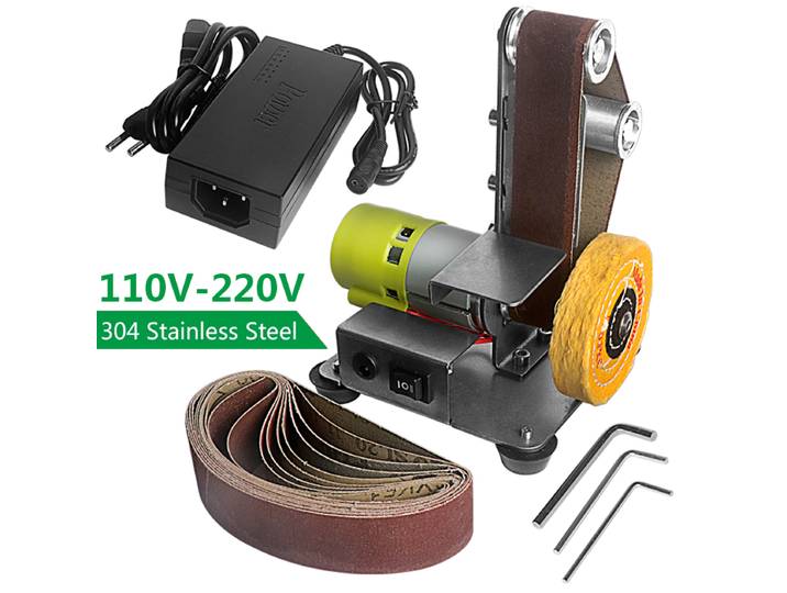 110 V/220 V Mini ponceuse à bande électrique bureau Machine de polissage verticale bricolage meuleuse d'angle affûteuse avec 10 pièces ceinture