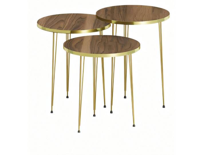JVmoebel Couchtisch Elegantes Couchtisch-Set aus Holz und Edelstahl in Braun (Set, Couchtisch, Couchtisch 2, Couchtisch 3), Made in Europe