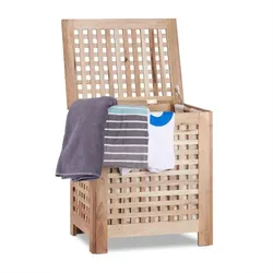 Relaxdays Wäschetruhe Walnuss Hellbraun
