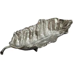 FineBuy, Dekoschale, Dekoschale Blatt Aluminium Schale 67cm Tischdeko Alu Metall Wohnaccessoire Lang