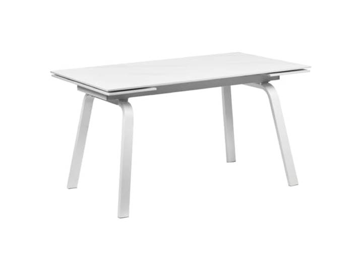 Toshiro Esstisch, ausziehbar, L. 140/200 cm, mit weißer Keramikplatte und Füßen aus Metall, mattweiß