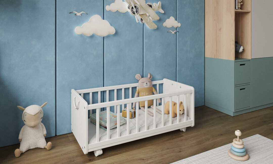 Ebern Designs Quinnetta Cot Bed White;White/Pine Mini