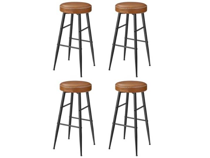 VASAGLE Barhocker 4er Set, Kunstleder, 76,2 cm Hoch, Karamellbraun Barhocker ohne Lehne, Esszimmerstühle, Stahlgestell, bis 120 kg Belastbar, für Küche, EKHO Kollektion