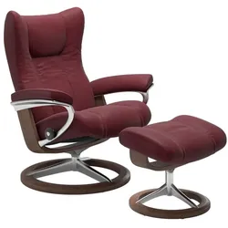 Stressless Sessel mit Hocker Wing Signature Leder Rot Batick Bordeaux M (Medium)