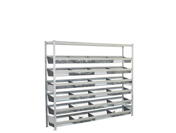 SCHULTE Lagertechnik Steckregal GR, Weitspannregal WS 2000 mit Gitterkörben 2000 x 1500 x 400 mm, 6x Gitterkörbe à 210 kg + 1x Stahlböden à 400 kg Fachlast