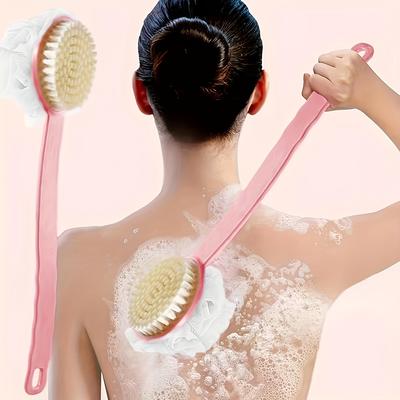 Modern Mode Marketplace Exfoliating Body Scrubber With Long Handle Soft Bath Brush & Skin Massager pink