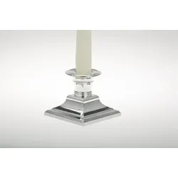 Leuchter, Kerzenleuchter versilbert anlaufgeschützt glatt poliert quadratischem Fuß (H7 x D8,5 cm)