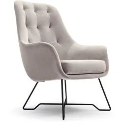 SESSEL SEDUTA, Modern Polstersessel Loungesessel, Velours-Stoff Hellgrau