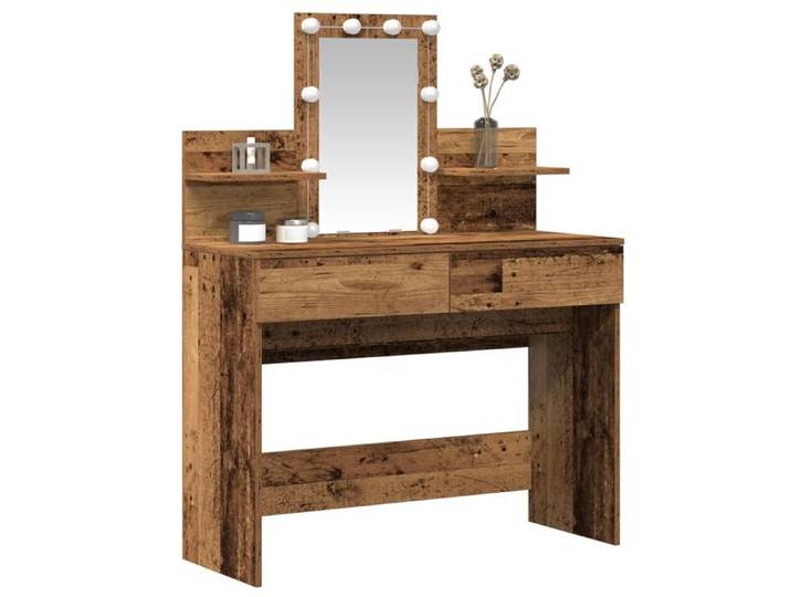 Coiffeuse moderne avec miroir et LED - vidaxl - Bois vieilli - Bois aggloméré - Marron - Éclairage LED