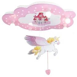 Elobra Kinderzimmer-Deckenleuchte SCHLOSS UND EINHORN Bildwolke, 5x E14, rosa ELO-127919