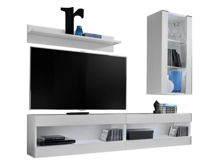 Komodee Wohnwand 4-er Set, Tivoli Set5 Weiß + Weiß, Offener Raum, 2 Fächer, 240x195x35 cm, Wohnzimmer, Wohnwände