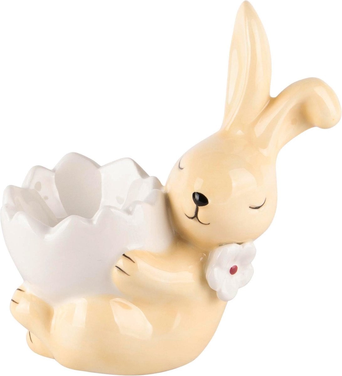 Keramisch eierdopje bunny geel/wit B/D/H: 10 x 6 x 11 cm