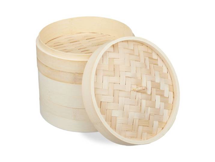 Relaxdays Dampfgarer Bambus 3 Etagen 24 cm