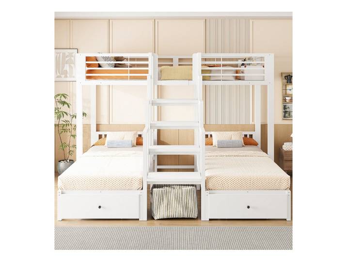 i@home Etagenbett Hochbett mit Schreibtisch & Stauraum, Arbeitsplatz 90x200 cm (2-St), Etagenbett mit Ablagefächern Metalllattenrost für Jugendzimmer