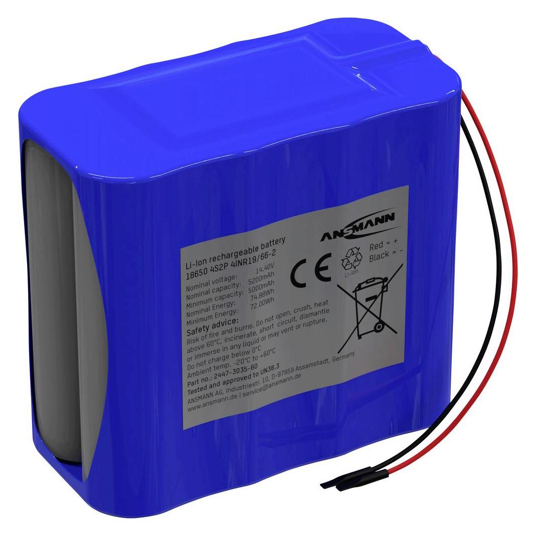 Ansmann 4S2P Akkupack 8x 18650 Kabel Li-Ion 14.4V 5200mAh Akkupack 8x Li-Ion 1 (5200 mAh, 14.54 V) (2447-3035-60)