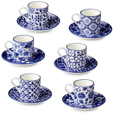 Certified International Madison Espresso Cup and Saucers, 6 Assorted Designs, Set of 6