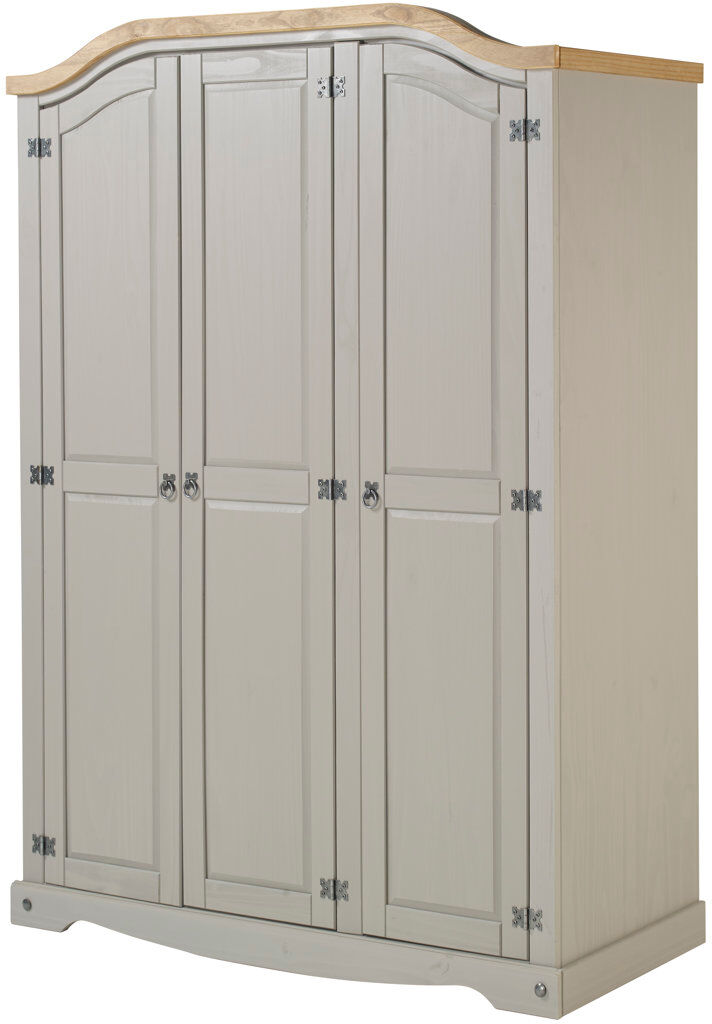 Brambly Cottage Palmea 3 Door Solid Wood Wardrobe Grey 190cm H X 149cm W X 51cm D