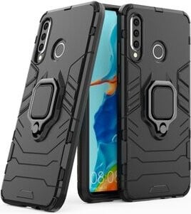 Cofi1453 Ringbescherming met kickstand en bumper, siliconen beschermhoes voor Huawei P40, zwart