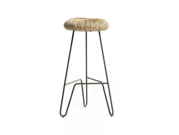MOGG tabouret DONUT (Gris, h 65 cm - métal et paille)