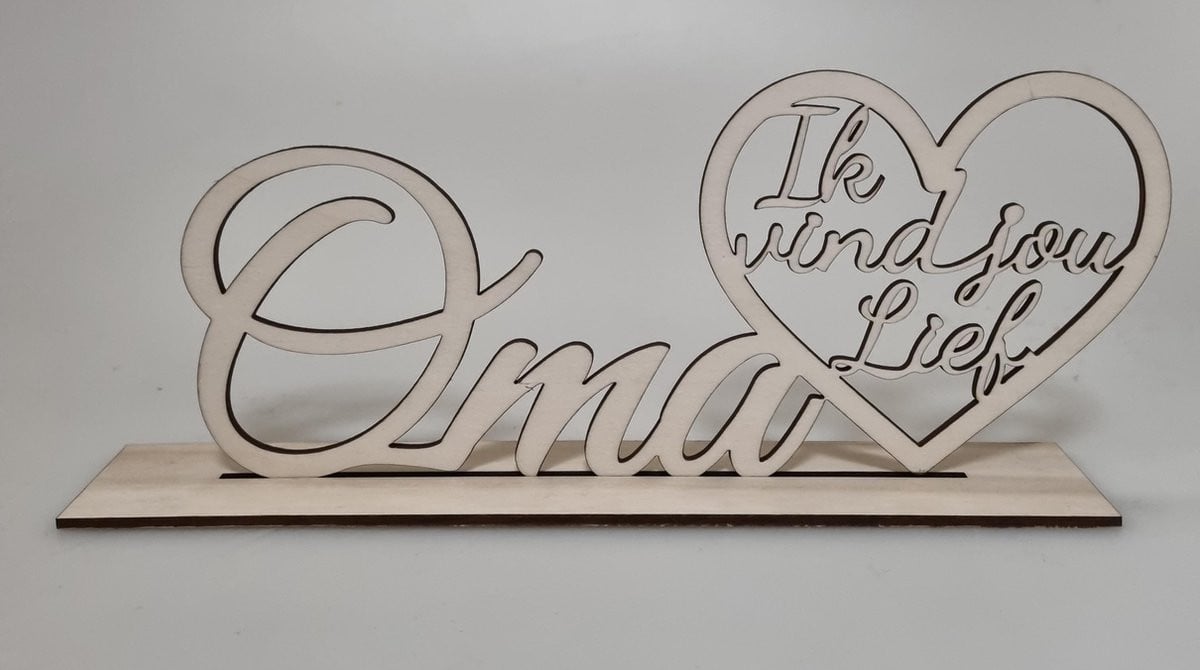 Houten standaardje Oma ik vind jou lief - Decoratie voor moederdag en kerstmis