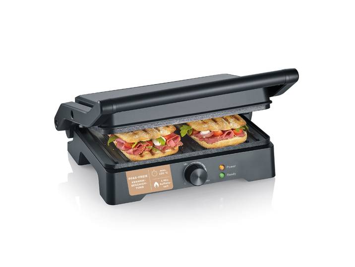 Kontaktgrill SEVERIN KG 2391 , schwarz (kunststoff), B:34cm H:28,5cm T:12,5cm, Kontaktgrill_Standgrill_Tischgrill_Teppanyakigrill, Kontaktgrill