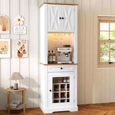 "GDFStudio Magnus 69"" Farmhouse Bar Cabinet with LED Light"