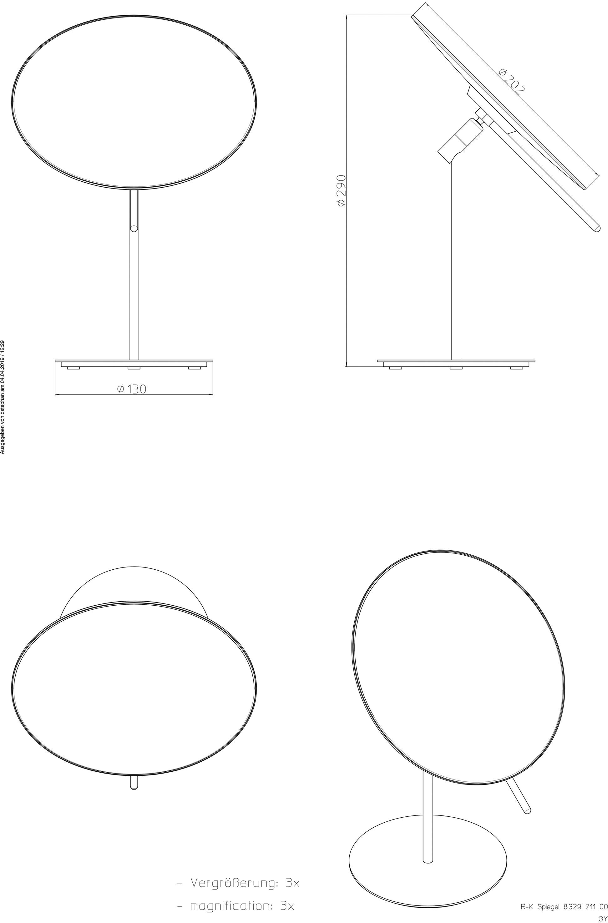 Frasco Standspiegel randlos, rund Ø 20,2 cm, mit Griff, Kosmetikspiegel, 8329 711 00, chrom - Ø 20,2 cm - chrom