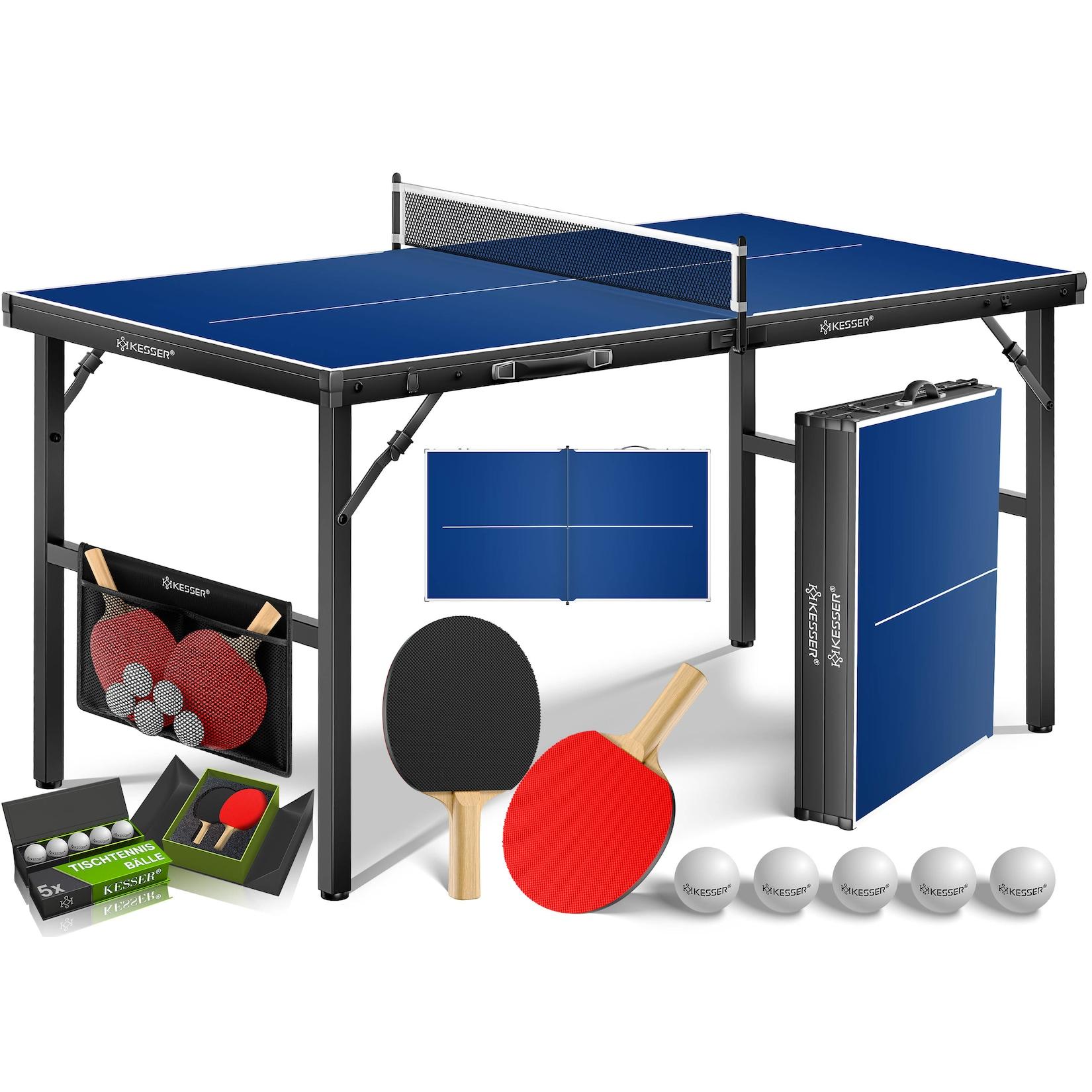 KESSER® Tischtennisplatte Mini mit Tischtennisschläger-Set, Tischtennisbällen und TT-Netz Indoor Unterwegs, laminierte Platte + klappbar – Kofferdesign, Kinder und Erwachsene – 153 x 76,5 cm