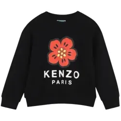 Kenzo Kids für Mädchen. K62014 Sweatshirt Flower schwarz (10Y= 138cm), Lässig, Baumwolle, Langarm, Kinderbekleidung