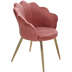 KADIMA DESIGN Esszimmerstuhl Tulpe Samt Rosa Gepolstert, Küchenstuhl mit Goldfarbenen Beinen, Schalenstuhl Skandinavisches Design, Polsterstuhl mit