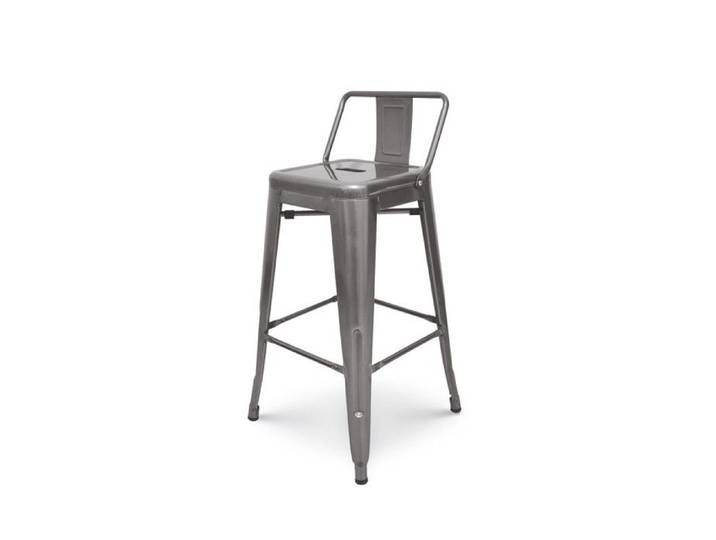 Tabouret de bar en métal brut aspect galvanisé avec dossier - Hauteur 76cm