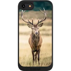 Nivocase Handyhülle für Apple iPhone 8 Hülle NIVOpure Case Schwarz Hirsch Wald Wiese (Apple iPhone 8), Smartphone Hülle, Schwarz