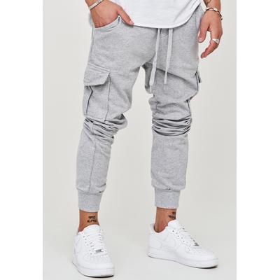 Trainingshose BEHYPE "MATAY", Herren, Gr. XXL, EURO-Größen, grau, 80% Baumwolle, 20% Polyester, Hosen Trainingshose, mit praktischen Cargotaschen