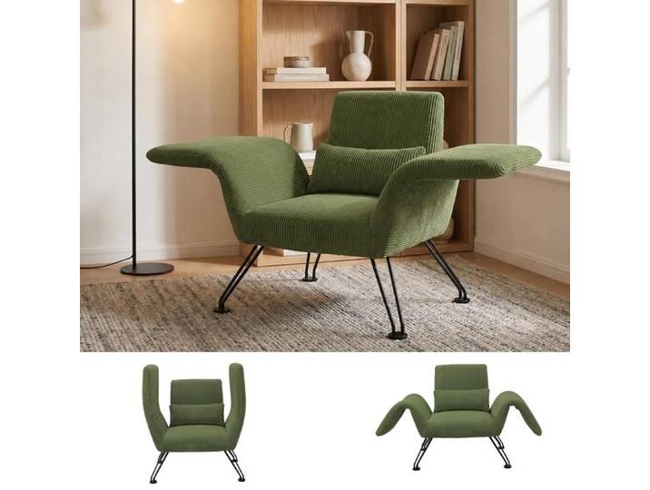 Fauteuil Relax Design en Velours Vert avec Accoudoirs Réglables et Cadre Métal