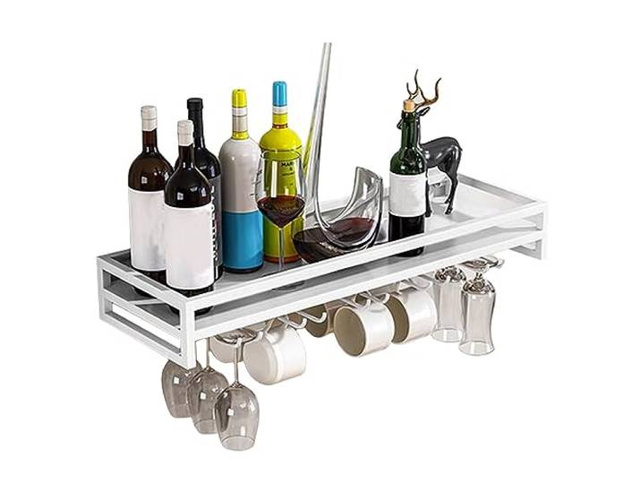 LigedamaiEU Wandmontiertes schwebendes Weinregal – Weinglas-Aufbewahrungsaufhänger, industrieller Halter, Stielglas-Display for die Küche, Schwarz/Weiß/Gold(White,80cmx20cmx8.5cm)