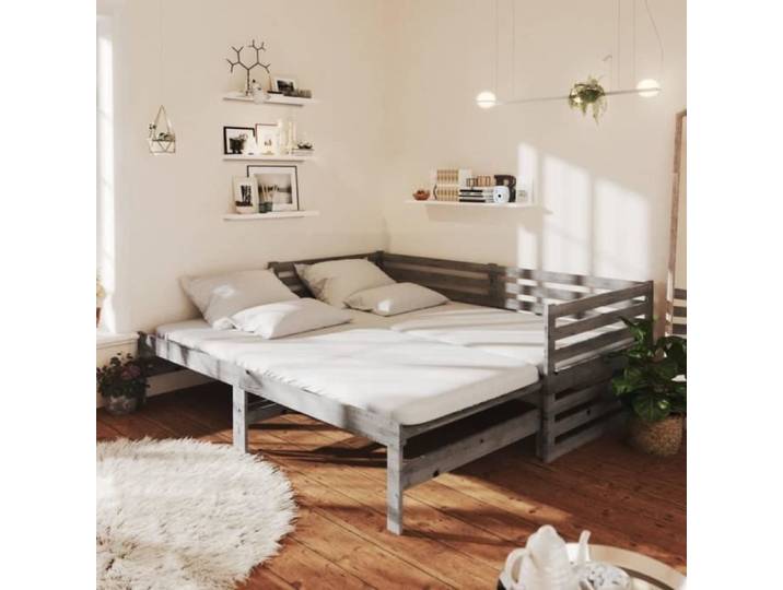 Lit coulissant Gris Bois de pin massif 2x(90x200) cm