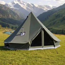 VEVOR Canvas-Glockenzelt, 4 m Jurte, 4 Jahreszeiten, mit Ofenrohrdurchführung, bis zu 4 Personen, mit Abnehmbarem Boden (Reißverschluss), ideal für Familien-Camping & Outdoor-Aktivitäten, Grün