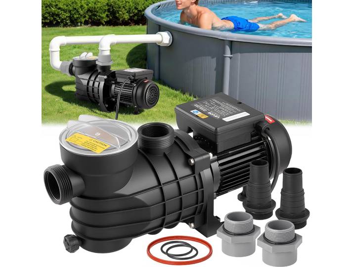 Pompe de piscine VEVOR 180 W\, pompe filtrante 10 800 L/H débit max.\, pompe de piscine à un étage\, 2850 tr/min\, hauteur de refoulement max. 8 m\, avec panier filtrant et couvercle\, pour piscines hors sol\, piscines et spas