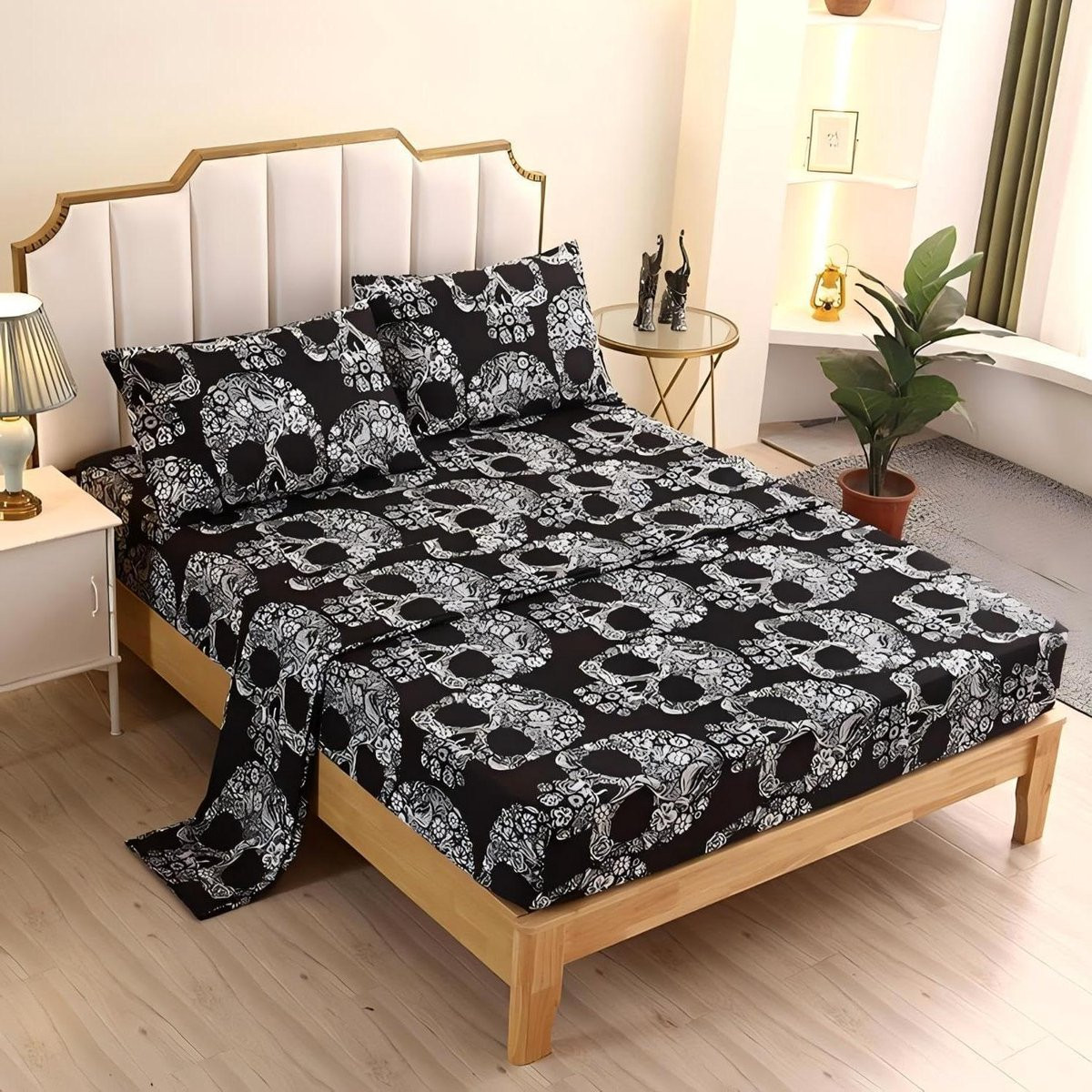 Schedel Lakenset Queen Maat - Zwart Wit Design