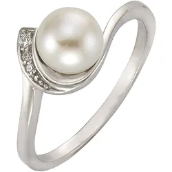 Zeeme Pearls Ring Silber 925 rhodiniert mit weißer Perle & Zirkonia