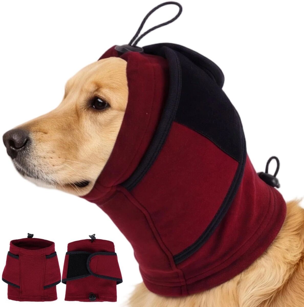 INF Geräuschreduzierende Hundegehörschützer aus Polyester für Feuerwerk, Gewitter, Pflege und Winterausflüge S Weinrot